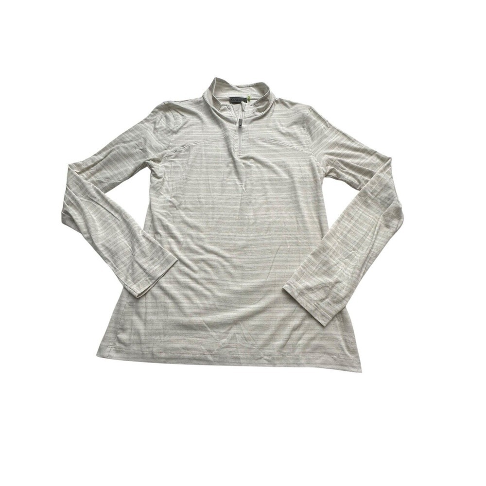 Tasc Medium Performance Bamboo Blend 1/4 Zip Pullover White Tan Lightweight UV4‎